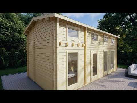 Großes Gartenhaus mit Schlafboden Schweden J / 35m2 / 7 x 4 m / 70mm
