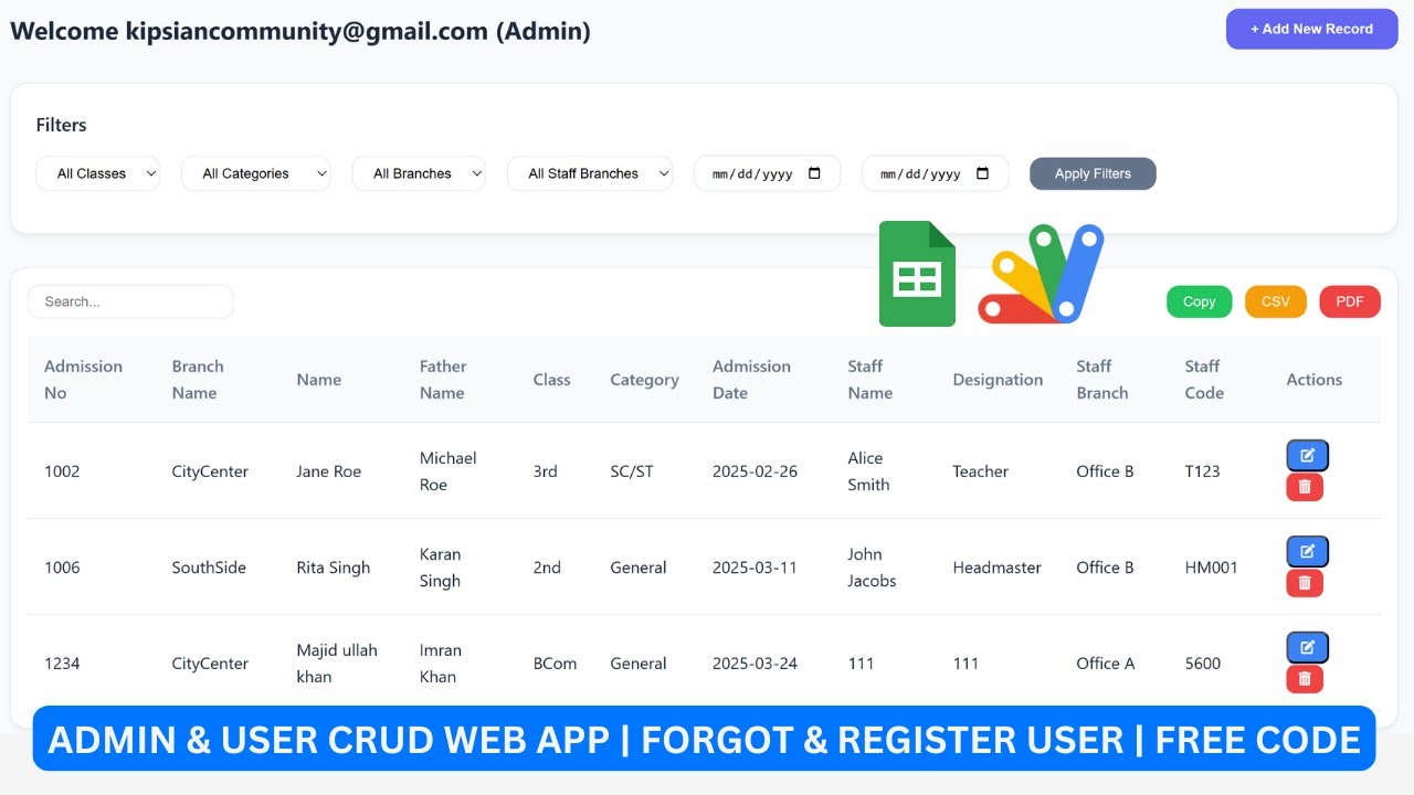 Google Sheets CRUD Web App | Admin & User … | Rameez Scripts