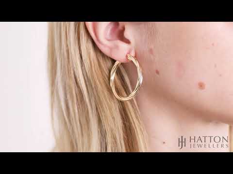 9ct Yellow Gold Round Twist Design Hoop Earrings - 37mm