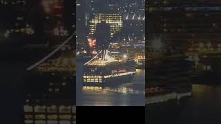 Sparkly arrival into pre-dawn Vancouver harbour for Nieuw Amsterdam cruise ship