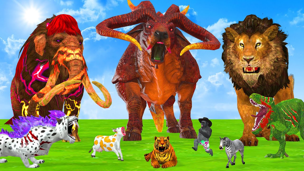 15 Giant Mammoth Elephant Cow Vs 5 Giant Lion Tiger Wolf Vs Gorilla Buffalo Gorilla Saved By Mammoth