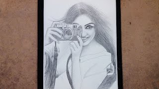 Drawing a girl with camera shoot  Smile girl drawi