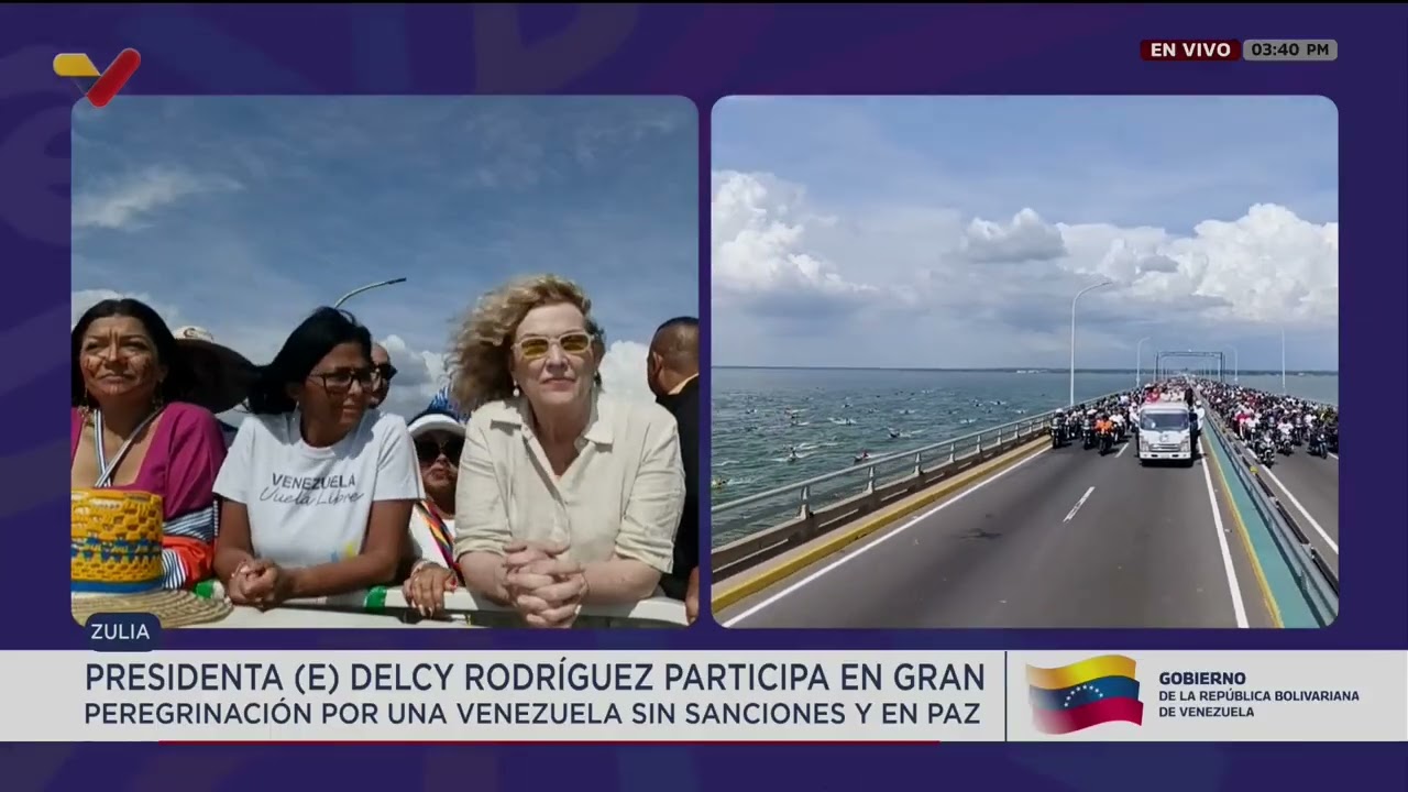 Delcy Rodríguez recorre el Puente sobre el Lago de Maracaibo en peregrinación contra las sanciones