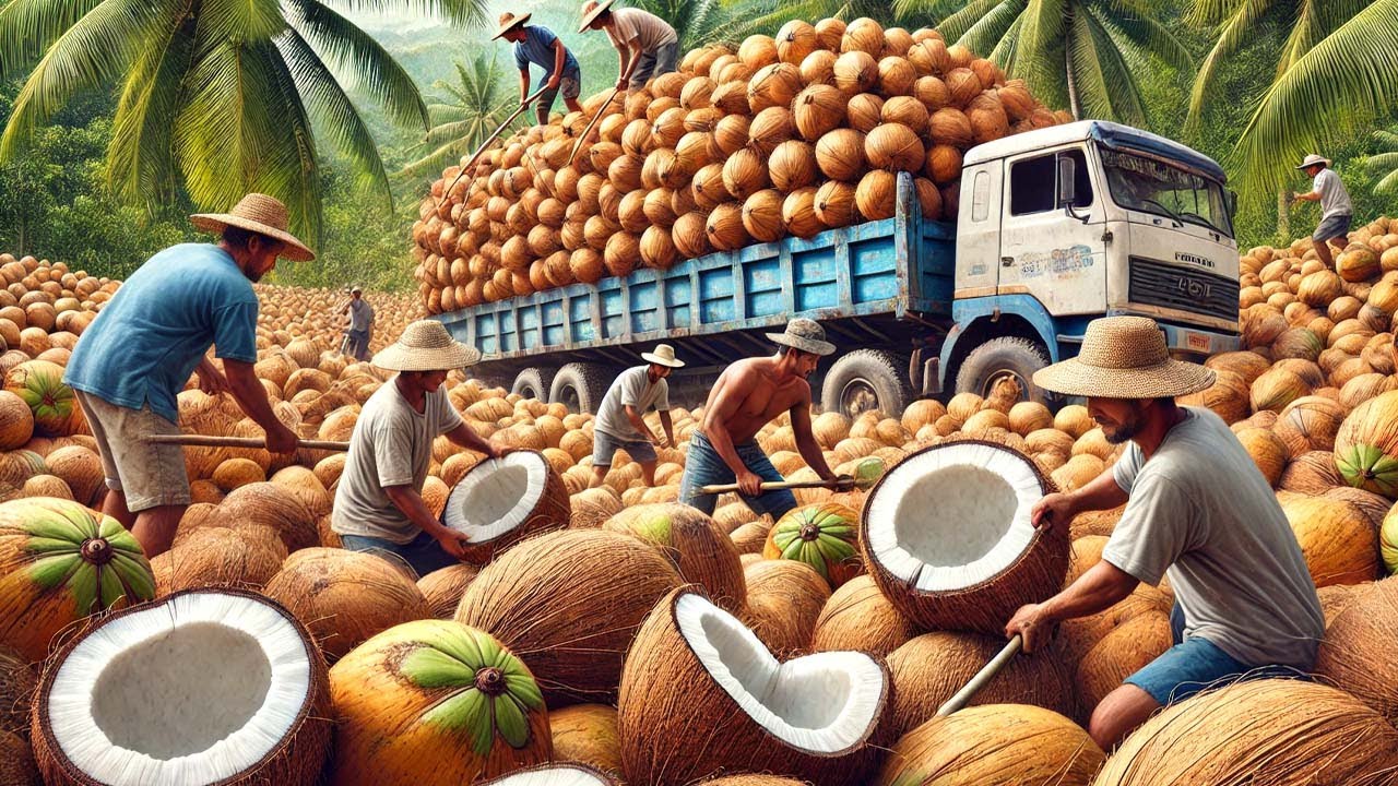 Como Os Agricultores Colhem E Processam Bilhões De Cocos