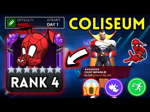 MAX DAMAGE Rank 4 Spider Ham & Stark Spidey VS. HARD Alliance Coliseum! - MCOC