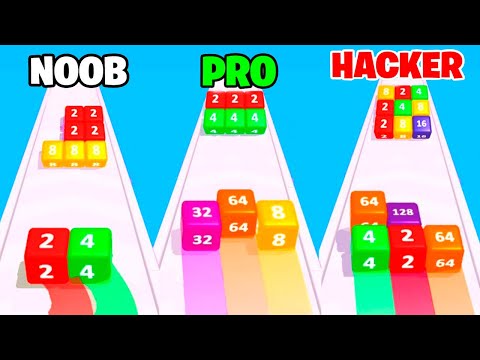 2048 Chain Cube 3D - NOOB vs PRO vs HACKER | Max Level of Merging Cubes