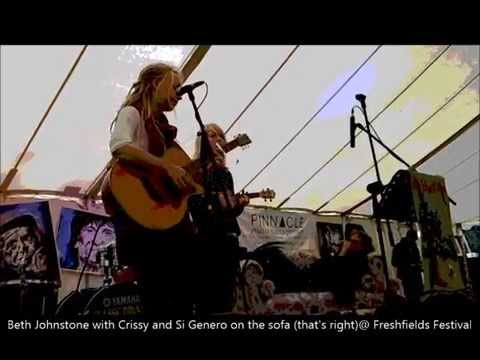 Beth Johnstone & Crissy, with Si Genero on the sofa at Freshfields Festival 2014