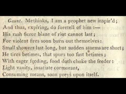 Shakespeare: Richard II, John of Gaunt's 'England' Speech,  Act 2-1, lines 31-68.