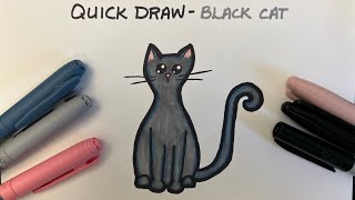 Quick Draws for Kids - How to Draw a Black Cat (Easy)