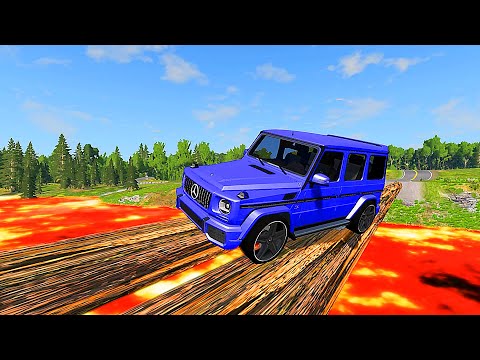 Cars and Trucks vs Log Bridge vs LAVA CRATER BeamNG.Drive
