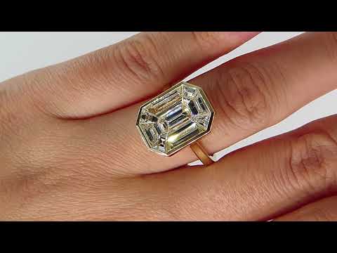 Impressive GIA J-VS2 2.83ct EMERALD Pie-Cut "Illusion" Diamond Engagement Wedding Ring