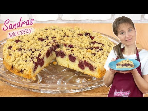 Quick crumb cake with cherries / cherry cake with crispy crumbs / oven-ready in 5 minutes
