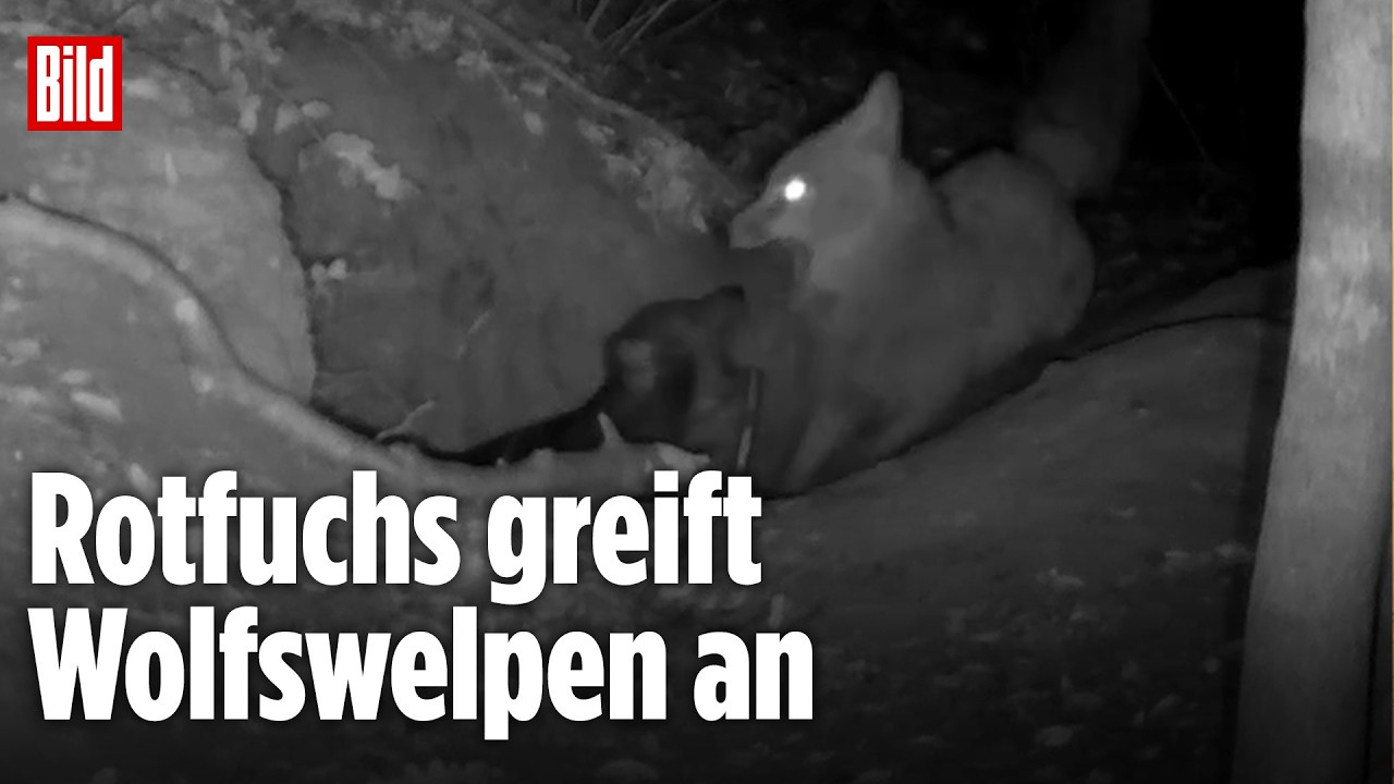 Rotfuchs attackiert Wolfswelpen: Forscher filmen seltene Begegnung im Wolfsbau