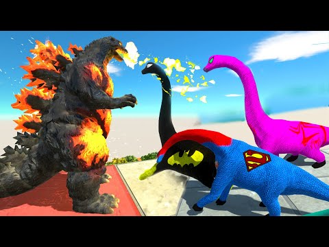3x BRACHIOSAURUS vs BURNING GODZILLA PARKOUR DEATH RUN - ARBS