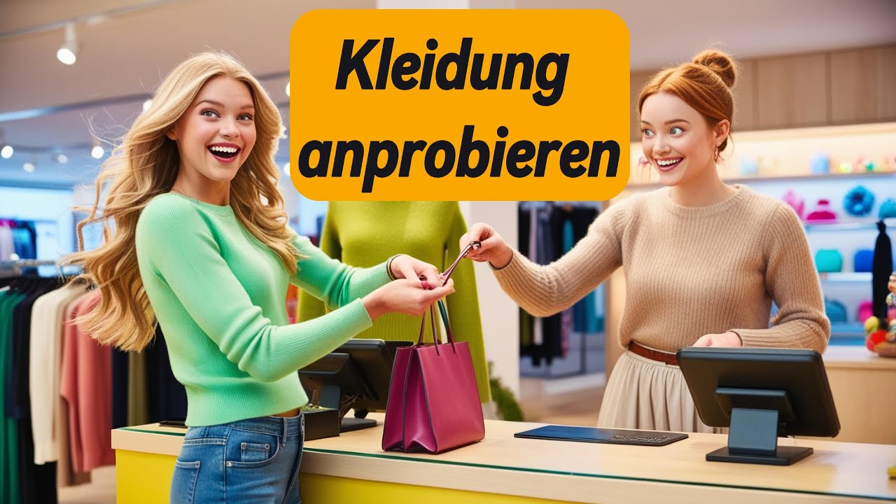 Deutsch lernen: Kleidung anprobieren – Ein einfacher Dialog | Deutsch sprechen für Anfänger.