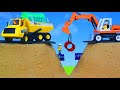 An Excavator And Truck Fix The Street Together
