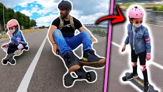 J’apprends le skate électrique a ma fille de 9 ans feat siham 