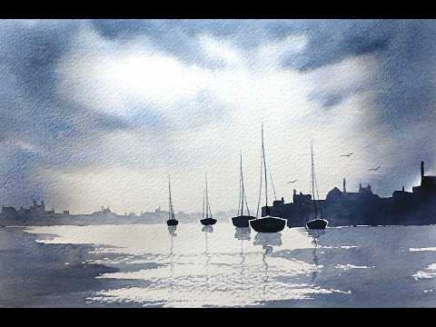 Fifteen minute watercolour - Lights over the Harbour