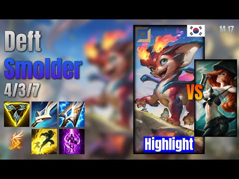 Deft Adc Smolder vs Miss Fortune lol KR solo rank Highlight 14.17