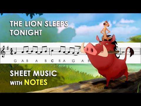 The Lion Sleeps Tonight | Sheet Music with Easy Notes for Recorder, Violin Beginners Tutorial