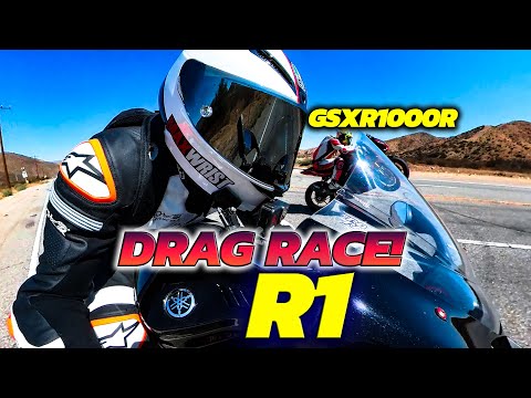 YAMAHA R1 vs SUZUKI GSXR 1000R DRAG RACE!