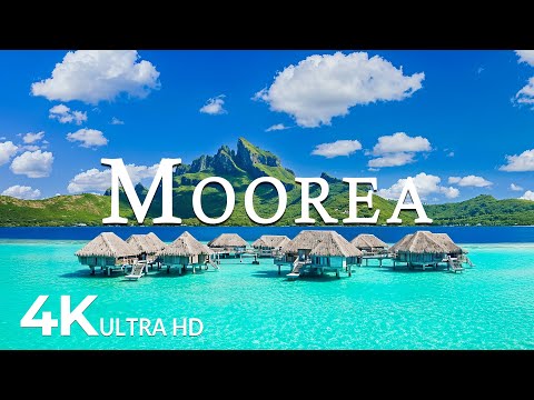 FLYING OVER MOOREA (4K UHD) - Soothing Music Along With Beautiful Nature Video - 4K Video Ultra HD
