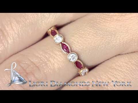 WBAJ-030 - 1.55 CTW Genuine Ruby & Diamond Wedding Band Anniversary Ring 14k Yellow Gold