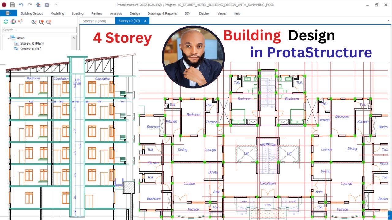 Design of 4 Storey RCC Building having a Basement Floor with Different Ground Level - PART 1
