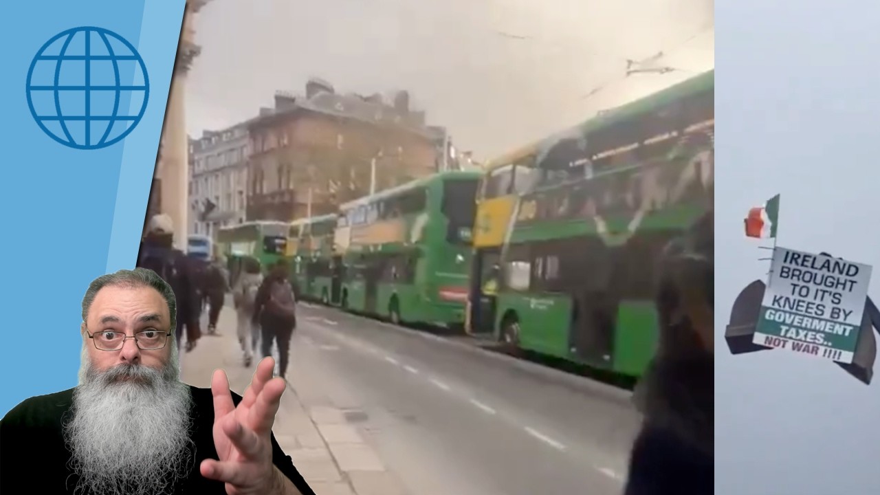 GRANDES PROTESTOS param a IRLANDA contra PREÇO ALTO do COMBUSTIVEL devido a IMPOSTO, não a GUERRA