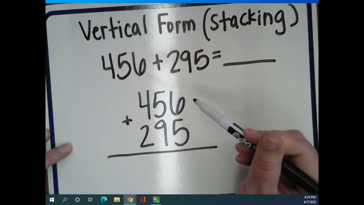 Addition using the vertical form (stacking)