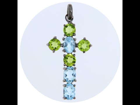 Pandantiv Argint 925 Rodiat Topaz Peridot Natural - Cruce, Eleganta si Echilibru