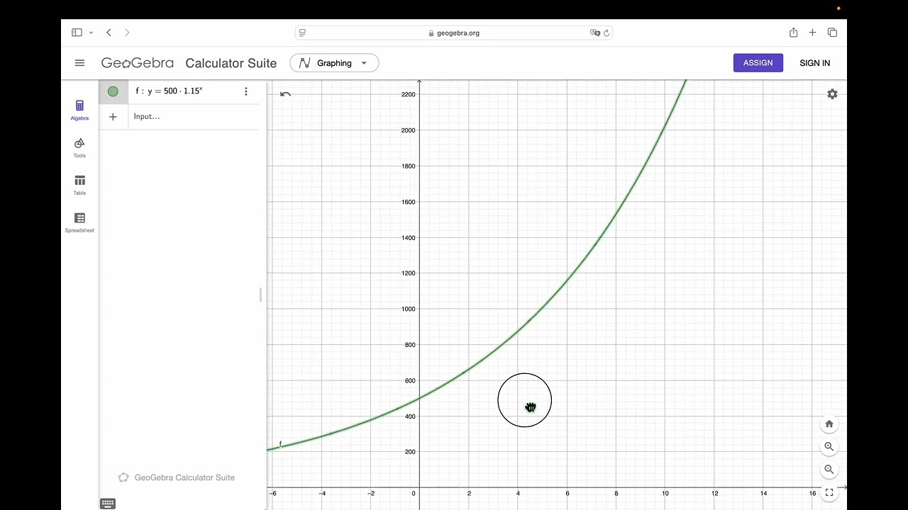 Setting up an exponential graph and points using Geogebra