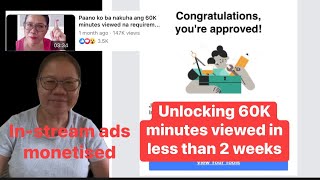 Paano ko na unlocked ang 60K minutes viewed requirements sa in-stream ads in less than 2 weeks?