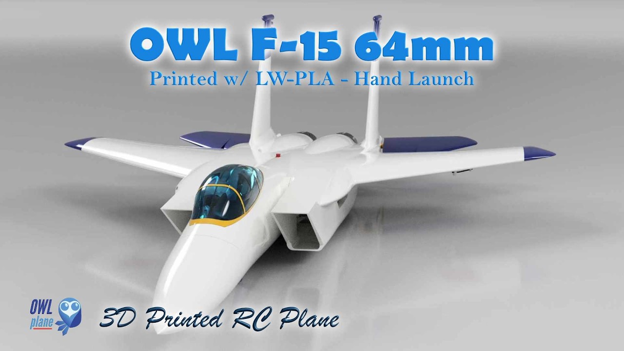 3D Printed RC Plane | OWL F 15 64mm EDF - 4s 2200mAh LW PLA Hand Launch