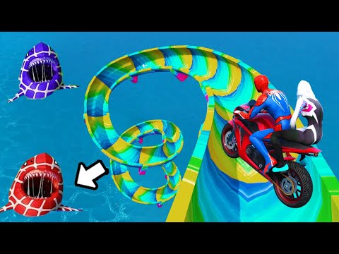 SPIDER-MAN Takes on INSANE WATER SLIDE in GTA 5🦺👓SUPERHERO Challenge race