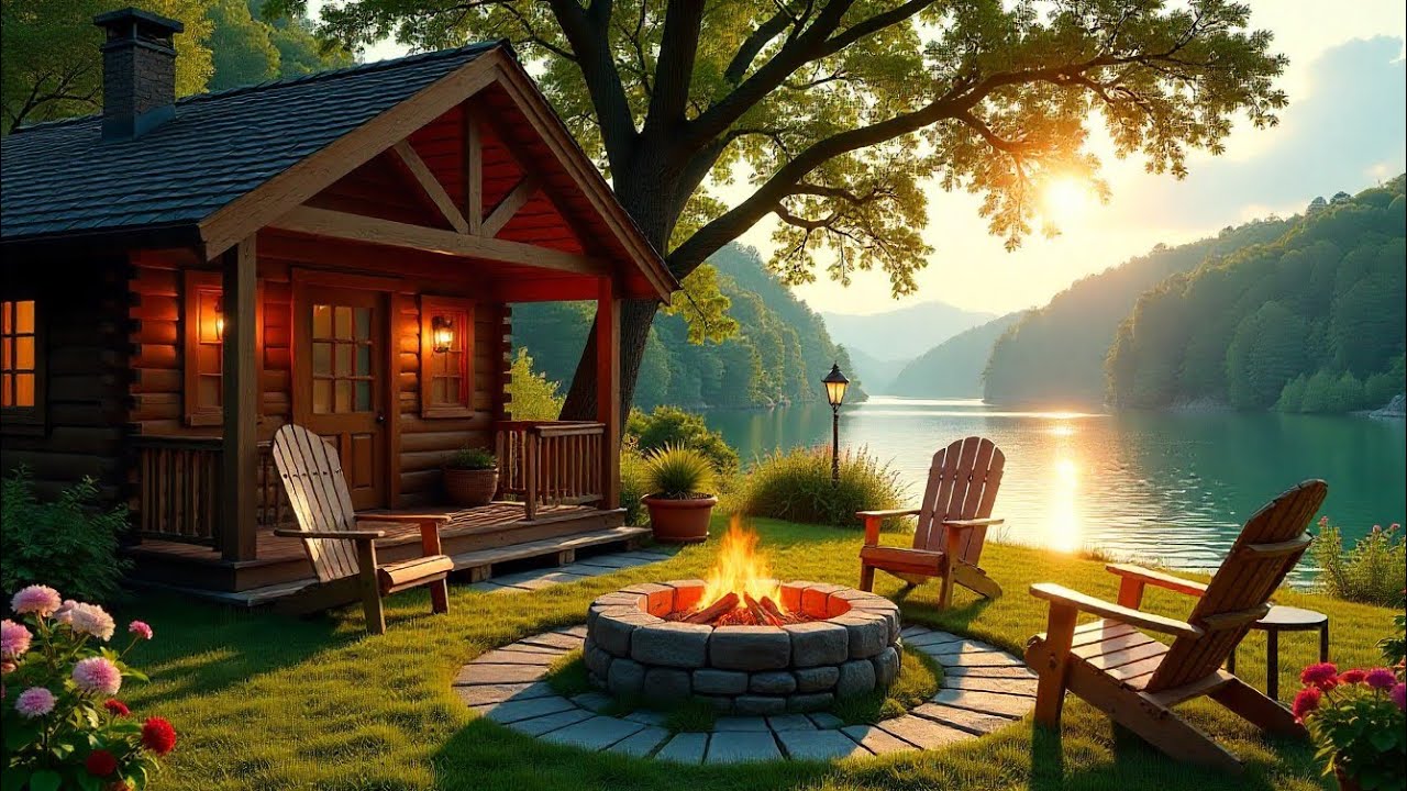 Relaxing Spring Ambience | Soothing Nature Sounds, Crackling Fire Pit & Calming Birdsong