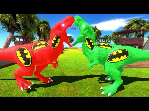 RED BATMAN T-REX VS GREEN BATMAN T-REX JUNGLE DEATH RUN - Animal Revolt Battle Simulator