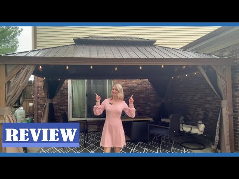 Domi 12'x16' Outdoor Permanent Wood Grain Gazebo Review - Best hard roof gazebos for gardens