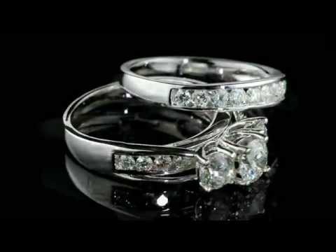 Three Stone Diamond Engagement Ring and Wedding Band Set 2.50 ctw, 14K Gold | MyJewelryBox