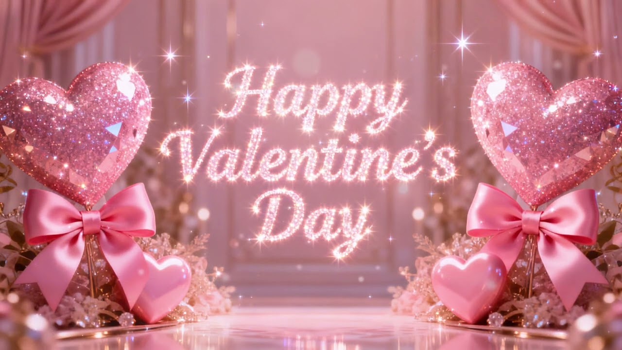 Valentine’s Day background wallpaper🩷glittering hearts & pink bows aesthetic bokeh screensaver
