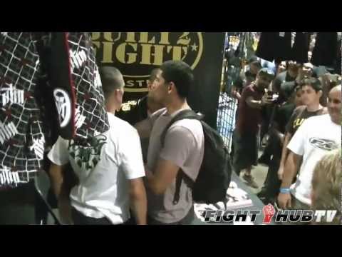 Nate Diaz and Renato Laranja get into scuffle, Diaz gives him the bird