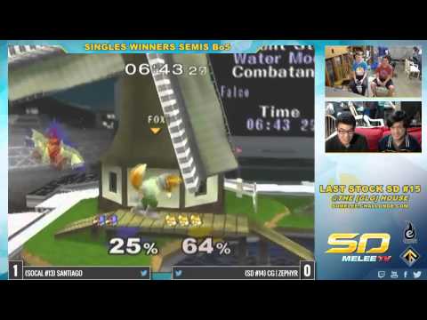 Last Stock SD #15 - Santiago (Sheik, Falco) vs CG | Zephyr (Fox) - SSBM Winners Semis - Melee