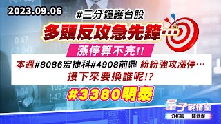 【量子戰情室】#陳武傑 0906 #三分鐘護台股 多頭反攻急先鋒…漲停算不完!!本週#8086宏捷科#4908前鼎 紛紛強攻漲停…接下來要換誰呢!?#3380明泰 (圖)