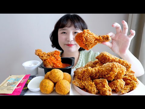 🌟Sound of all time🌟Kwasakking Chicken Eating Show🍗(ft, kaimak cheese ball) MUKBANG ASMR :D