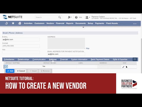 Netsuite Tutorial How To Create A New Vendor
