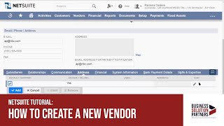 NetSuite Tutorial: How to Create a New Vendor