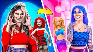 Day and night girl adopts barbies 🥰 From rich to poor barbie house makeovers