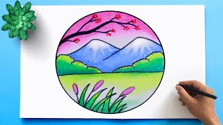 Easy Scenery Drawing  Colorful landscape to draw