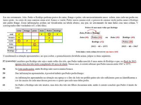 QUESTÕES 57 a 61 - RACIOCÍNIO LÓGICO - 1a PARTE