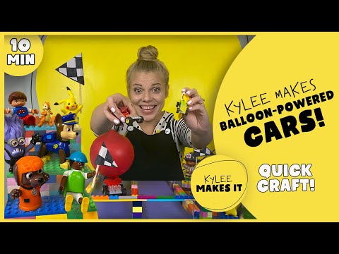 Kylee Makes Balloon Powered Cars | Fun Kids STEAM Project | DIY build a balloon car with blocks!